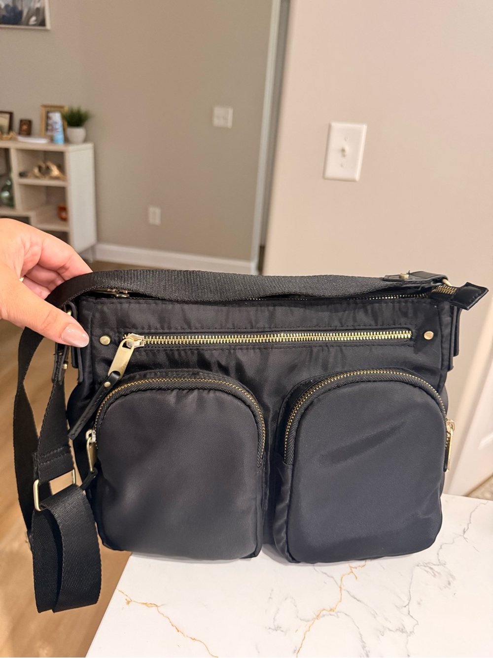 Black Crossbody Organizer Bag with Dual Front Pockets